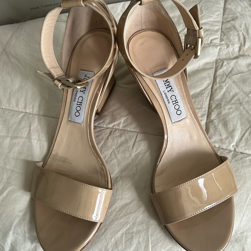 Jimmy Choo Tan Patent Leather Heels Size 37.5